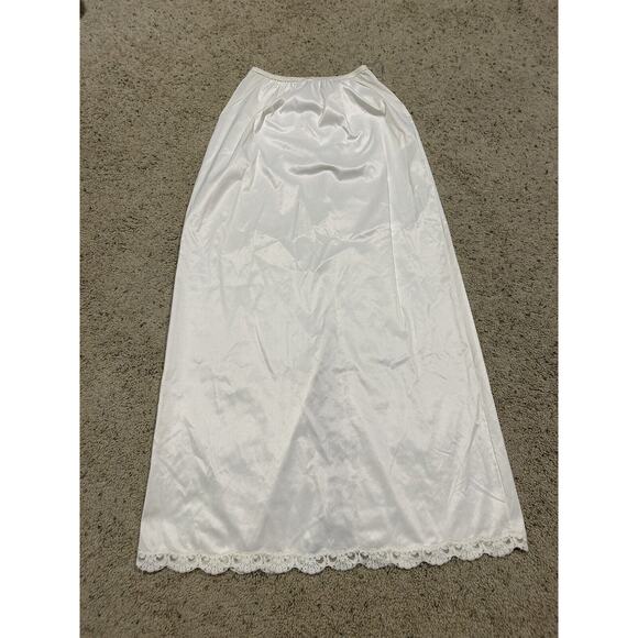 Vtg 60s SHADOWLINE size S HALF SLIP Maxi 36" Long Lace Slit Pillow Tab WHITE H24 - Picture 3 of 10